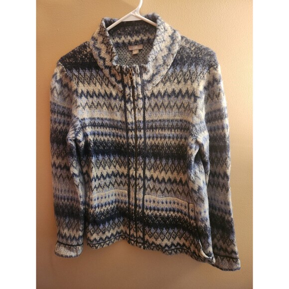 J. Jill Women's Sweater Blue Gray Multi Striped Full Zip Angora Wool Size S - Picture 1 of 5